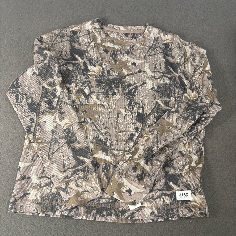 Aeropostale Camo Thermal Waffle Knit Shirt Mens Size M Brown 165364